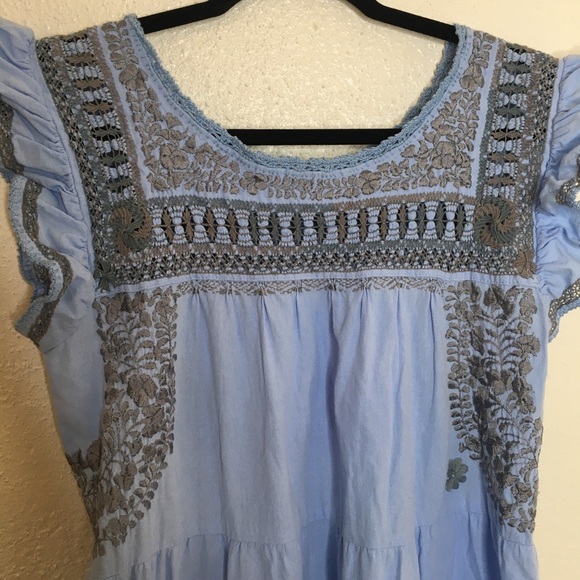 Margarita Mercantile Teresa Deshilado Dress | Light Blue with Gray Silk S - Picture 5 of 8